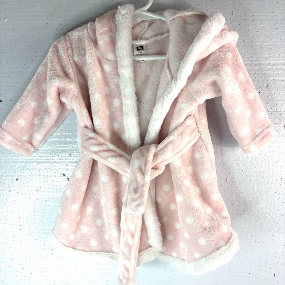 HBCali 9mo Girls Hoodie Polka Dot Robe - Soft Pink n White - Kids